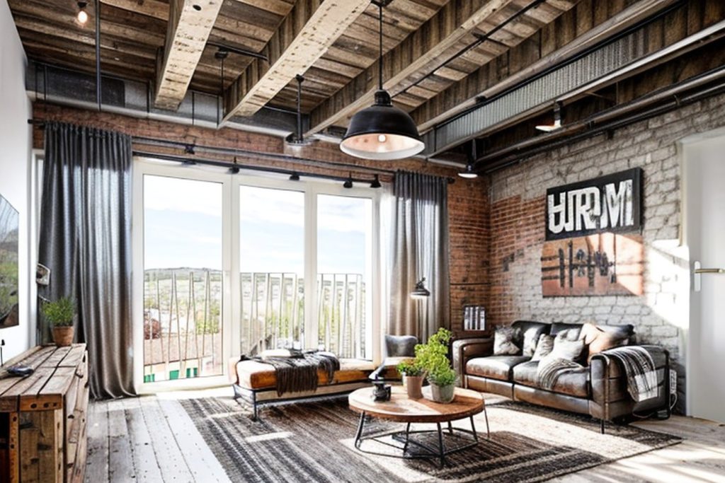 Example of a industrial living room with a ottoman, a round side table, and a wall hanging all from the ikea