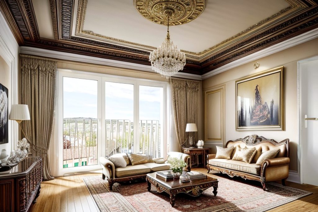 Example of a traditional living room with a swivel chair, a modular shelving unit, and a trunk coffee table